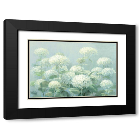 White Hydrangea Garden Sage Crop Black Modern Wood Framed Art Print with Double Matting by Nai, Danhui