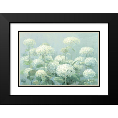 White Hydrangea Garden Sage Crop Black Modern Wood Framed Art Print with Double Matting by Nai, Danhui