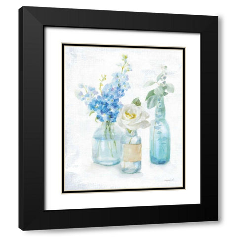 Beach Cottage Florals II - No Shells Black Modern Wood Framed Art Print with Double Matting by Nai, Danhui