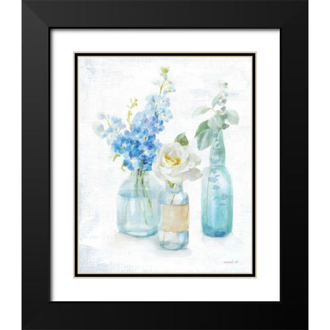 Beach Cottage Florals II - No Shells Black Modern Wood Framed Art Print with Double Matting by Nai, Danhui