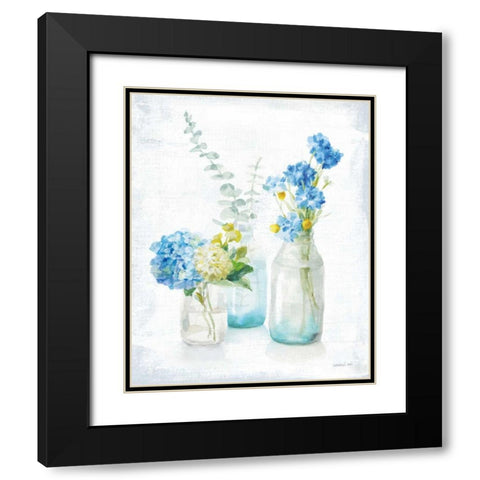 Beach Cottage Florals III - No Shells Black Modern Wood Framed Art Print with Double Matting by Nai, Danhui