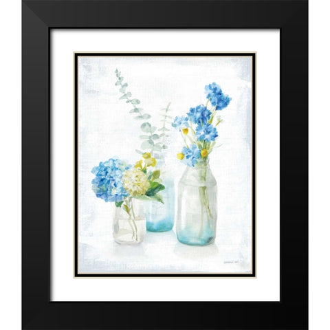 Beach Cottage Florals III - No Shells Black Modern Wood Framed Art Print with Double Matting by Nai, Danhui