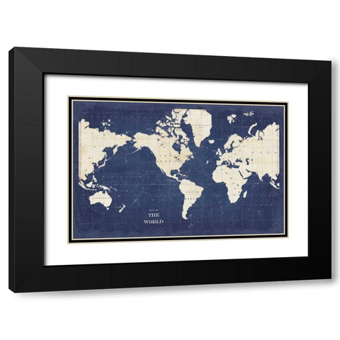 Blueprint World Map - No Border Black Modern Wood Framed Art Print with Double Matting by Schlabach, Sue