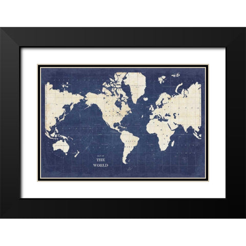 Blueprint World Map - No Border Black Modern Wood Framed Art Print with Double Matting by Schlabach, Sue