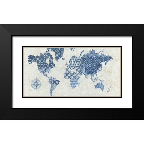 Indigo Gild Map Maki - No Border Black Modern Wood Framed Art Print with Double Matting by Lovell, Kathrine