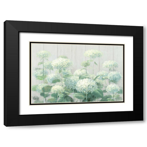 White Hydrangea Garden Sage on Wood Crop Black Modern Wood Framed Art Print with Double Matting by Nai, Danhui