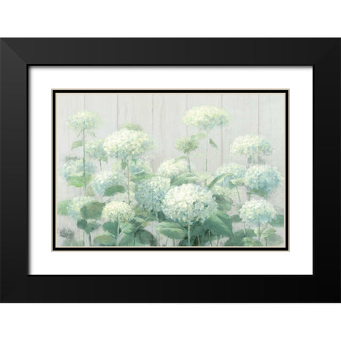 White Hydrangea Garden Sage on Wood Crop Black Modern Wood Framed Art Print with Double Matting by Nai, Danhui