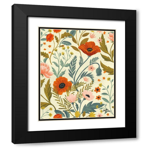 Blue Botanical Pattern IA Black Modern Wood Framed Art Print with Double Matting by Penner, Janelle