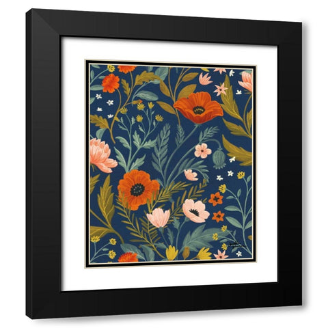 Blue Botanical Pattern IB Black Modern Wood Framed Art Print with Double Matting by Penner, Janelle