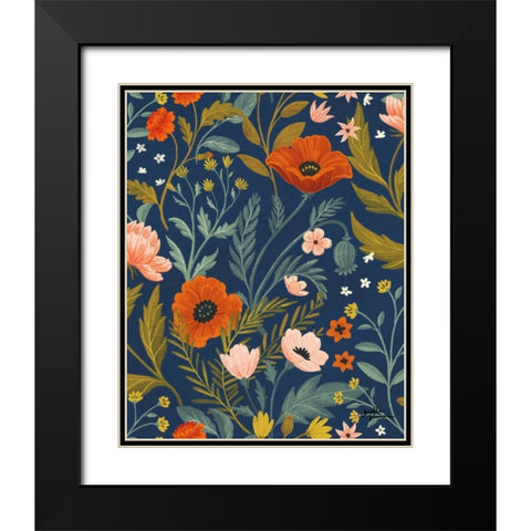 Blue Botanical Pattern IB Black Modern Wood Framed Art Print with Double Matting by Penner, Janelle