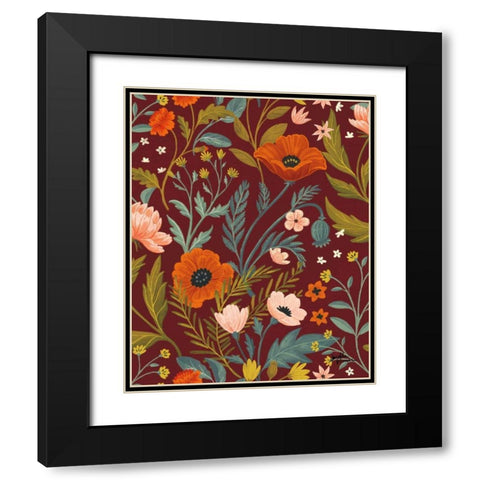 Blue Botanical Pattern IC Black Modern Wood Framed Art Print with Double Matting by Penner, Janelle
