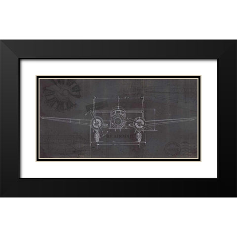 Plane Blueprint IV Wings Black Modern Wood Framed Art Print with Double Matting by Fabiano, Marco