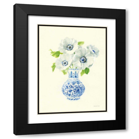 Floral Chinoiserie I Black Modern Wood Framed Art Print with Double Matting by Nai, Danhui