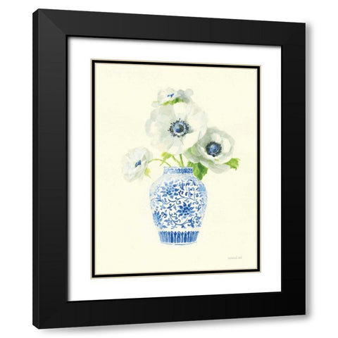 Floral Chinoiserie II Black Modern Wood Framed Art Print with Double Matting by Nai, Danhui