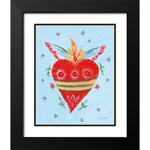 Fridas Heart II Black Modern Wood Framed Art Print with Double Matting by Zaman, Farida