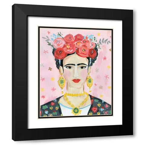 Homage to Frida Black Modern Wood Framed Art Print with Double Matting by Zaman, Farida