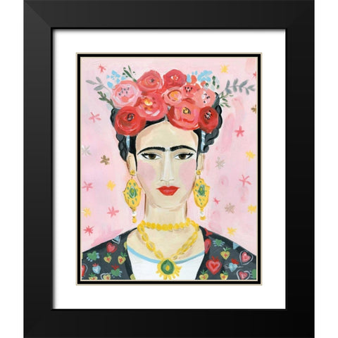 Homage to Frida Black Modern Wood Framed Art Print with Double Matting by Zaman, Farida