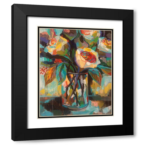 Stained Glass Floral Black Modern Wood Framed Art Print with Double Matting by Vertentes, Jeanette