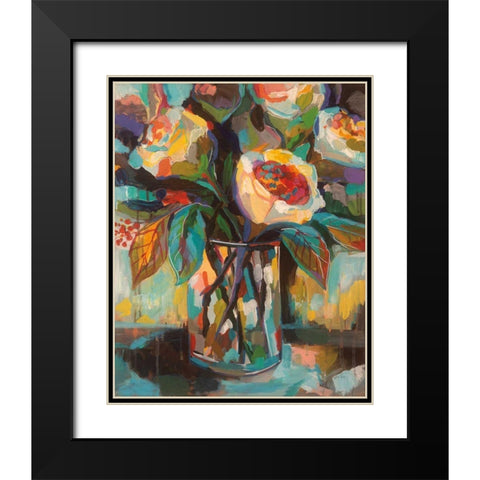 Stained Glass Floral Black Modern Wood Framed Art Print with Double Matting by Vertentes, Jeanette