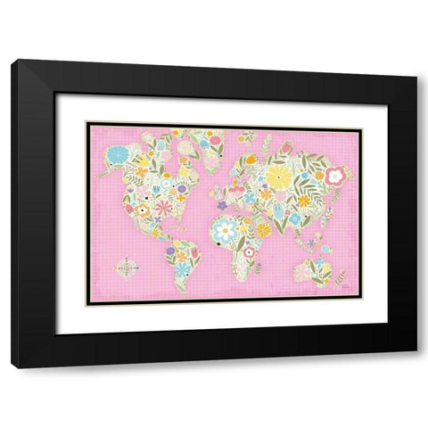 Floral World Pink Black Modern Wood Framed Art Print with Double Matting by Mullan, Michael
