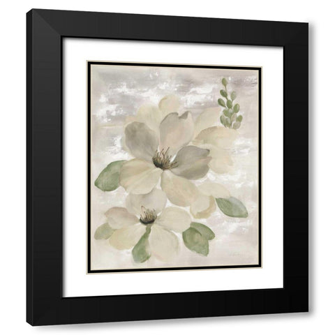 White on White Floral II Sage Black Modern Wood Framed Art Print with Double Matting by Vassileva, Silvia