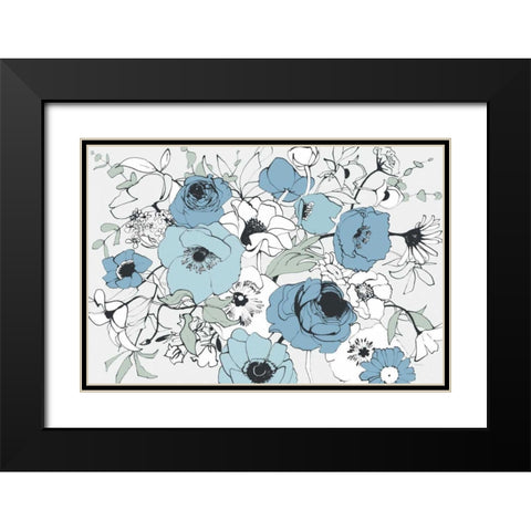 Watercolor Black Lined Poppies Mix Black Modern Wood Framed Art Print with Double Matting by Novak, Shirley