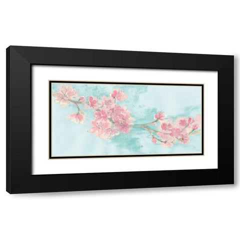 Cherry Blossom II Teal Black Modern Wood Framed Art Print with Double Matting by Paschke, Chris