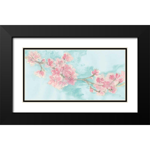 Cherry Blossom II Teal Black Modern Wood Framed Art Print with Double Matting by Paschke, Chris