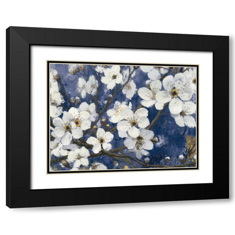 Cherry Blossoms I Indigo Crop Black Modern Wood Framed Art Print with Double Matting by Wiens, James