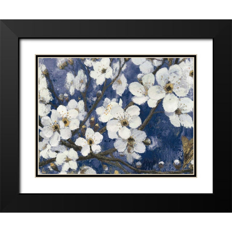 Cherry Blossoms I Indigo Crop Black Modern Wood Framed Art Print with Double Matting by Wiens, James