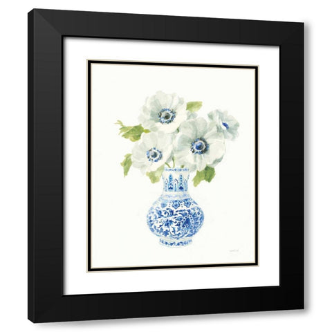 Floral Chinoiserie White I Black Modern Wood Framed Art Print with Double Matting by Nai, Danhui