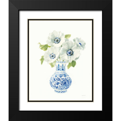 Floral Chinoiserie White I Black Modern Wood Framed Art Print with Double Matting by Nai, Danhui