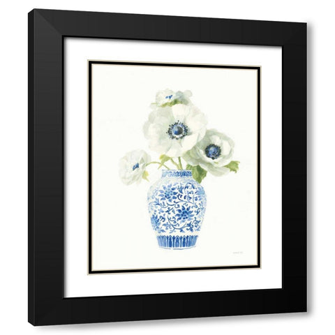 Floral Chinoiserie White II Black Modern Wood Framed Art Print with Double Matting by Nai, Danhui