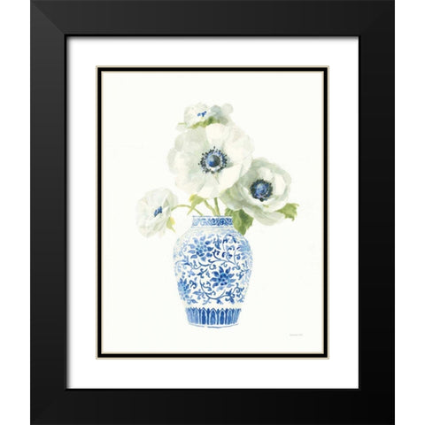 Floral Chinoiserie White II Black Modern Wood Framed Art Print with Double Matting by Nai, Danhui
