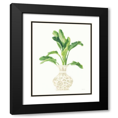 Palm Chinoiserie I Cream Black Modern Wood Framed Art Print with Double Matting by Nai, Danhui