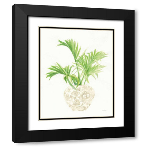 Palm Chinoiserie II Cream Black Modern Wood Framed Art Print with Double Matting by Nai, Danhui