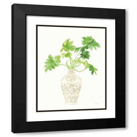 Palm Chinoiserie III Cream Black Modern Wood Framed Art Print with Double Matting by Nai, Danhui