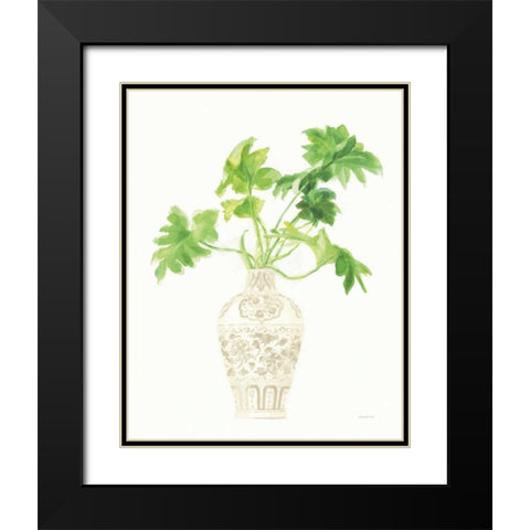 Palm Chinoiserie III Cream Black Modern Wood Framed Art Print with Double Matting by Nai, Danhui