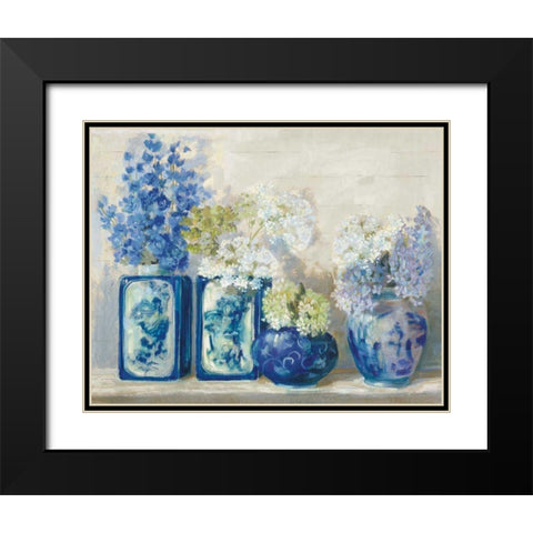 Ladys Mantle on Shiplap Black Modern Wood Framed Art Print with Double Matting by Rowan, Carol