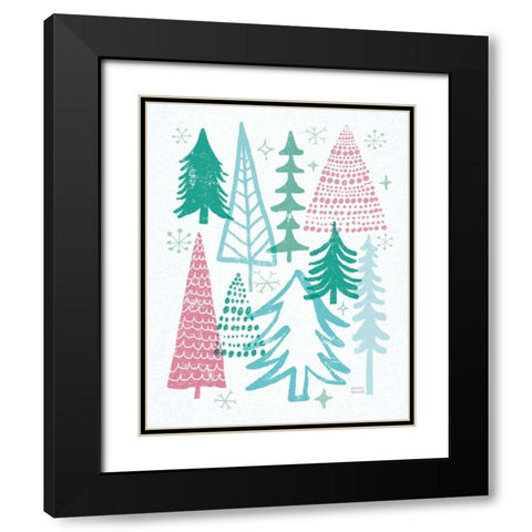 Merry Christmastime Trees Vintage Black Modern Wood Framed Art Print with Double Matting by Mullan, Michael