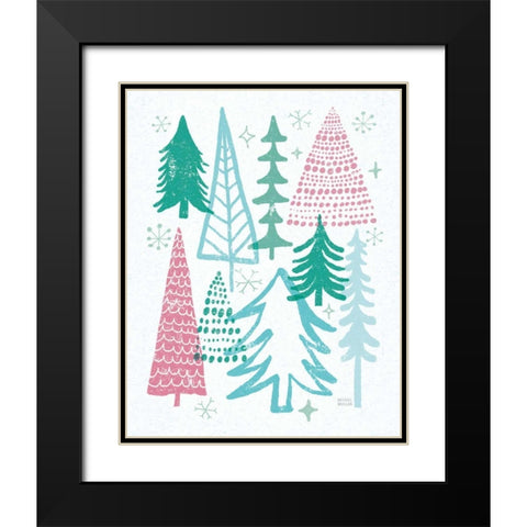 Merry Christmastime Trees Vintage Black Modern Wood Framed Art Print with Double Matting by Mullan, Michael