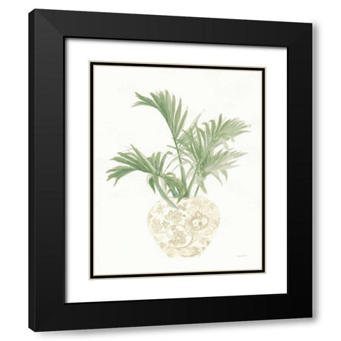 Palm Chinoiserie II Sage Black Modern Wood Framed Art Print with Double Matting by Nai, Danhui