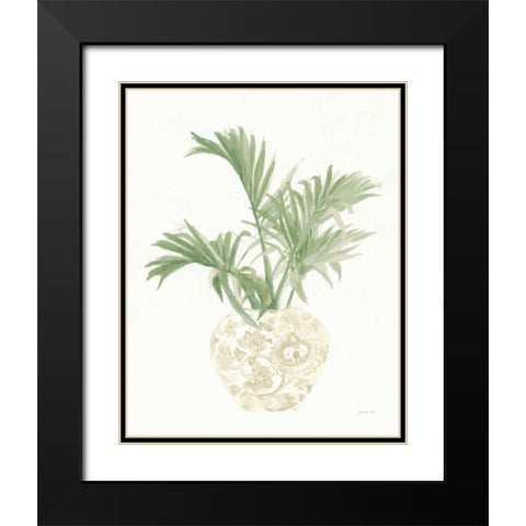 Palm Chinoiserie II Sage Black Modern Wood Framed Art Print with Double Matting by Nai, Danhui