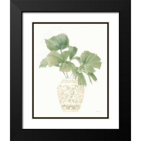 Palm Chinoiserie IV Sage Black Modern Wood Framed Art Print with Double Matting by Nai, Danhui