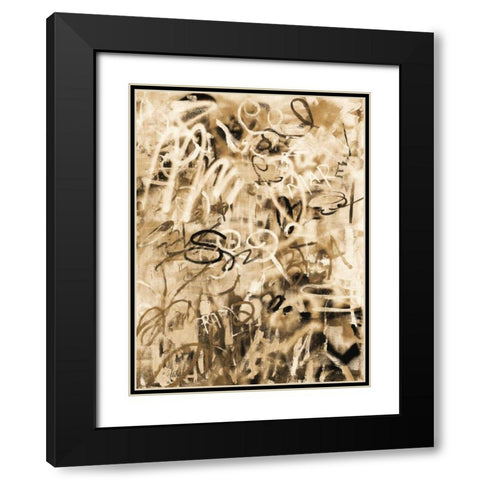 Graffiti Love Sepia Black Modern Wood Framed Art Print with Double Matting by Nai, Danhui