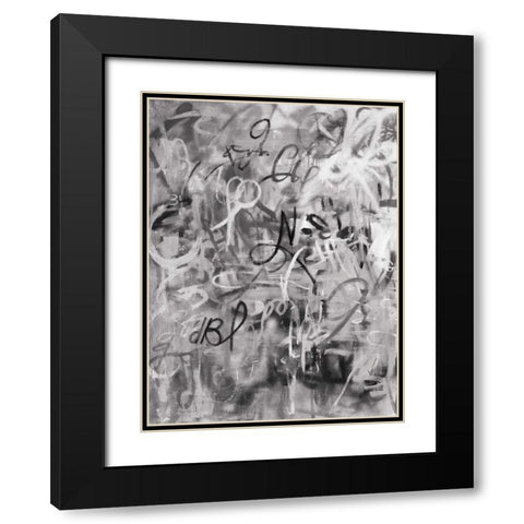 Graffiti Freedom Monochromatic Black Modern Wood Framed Art Print with Double Matting by Nai, Danhui