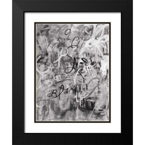 Graffiti Freedom Monochromatic Black Modern Wood Framed Art Print with Double Matting by Nai, Danhui