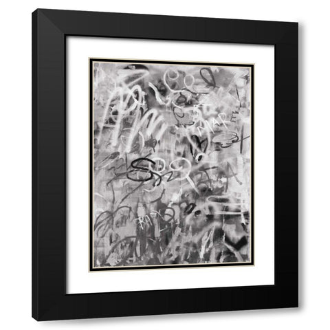 Graffiti Love Monochromatic Black Modern Wood Framed Art Print with Double Matting by Nai, Danhui