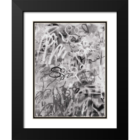 Graffiti Love Monochromatic Black Modern Wood Framed Art Print with Double Matting by Nai, Danhui