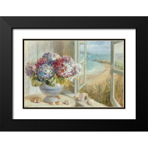 Coastal Hydrangea WAG Black Modern Wood Framed Art Print with Double Matting by Nai, Danhui